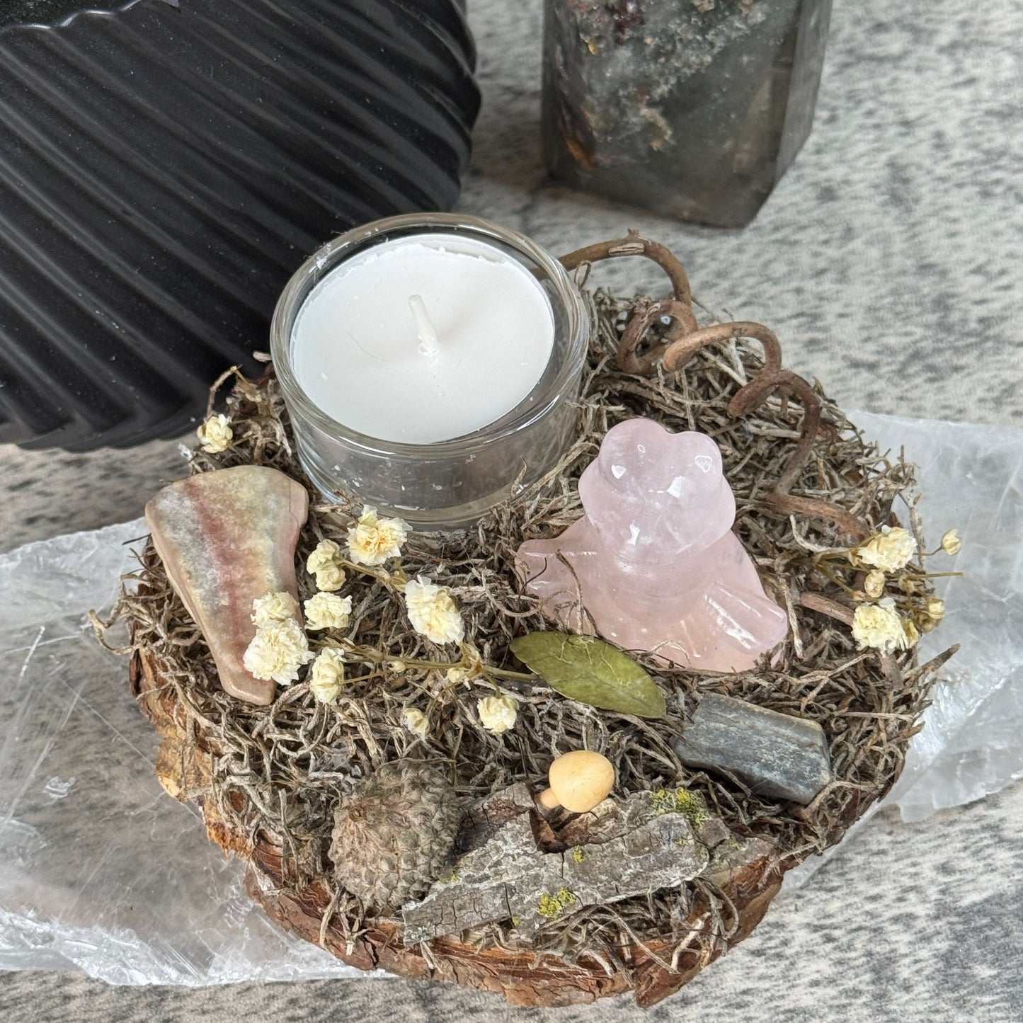 Rose Quartz Meditating Frog