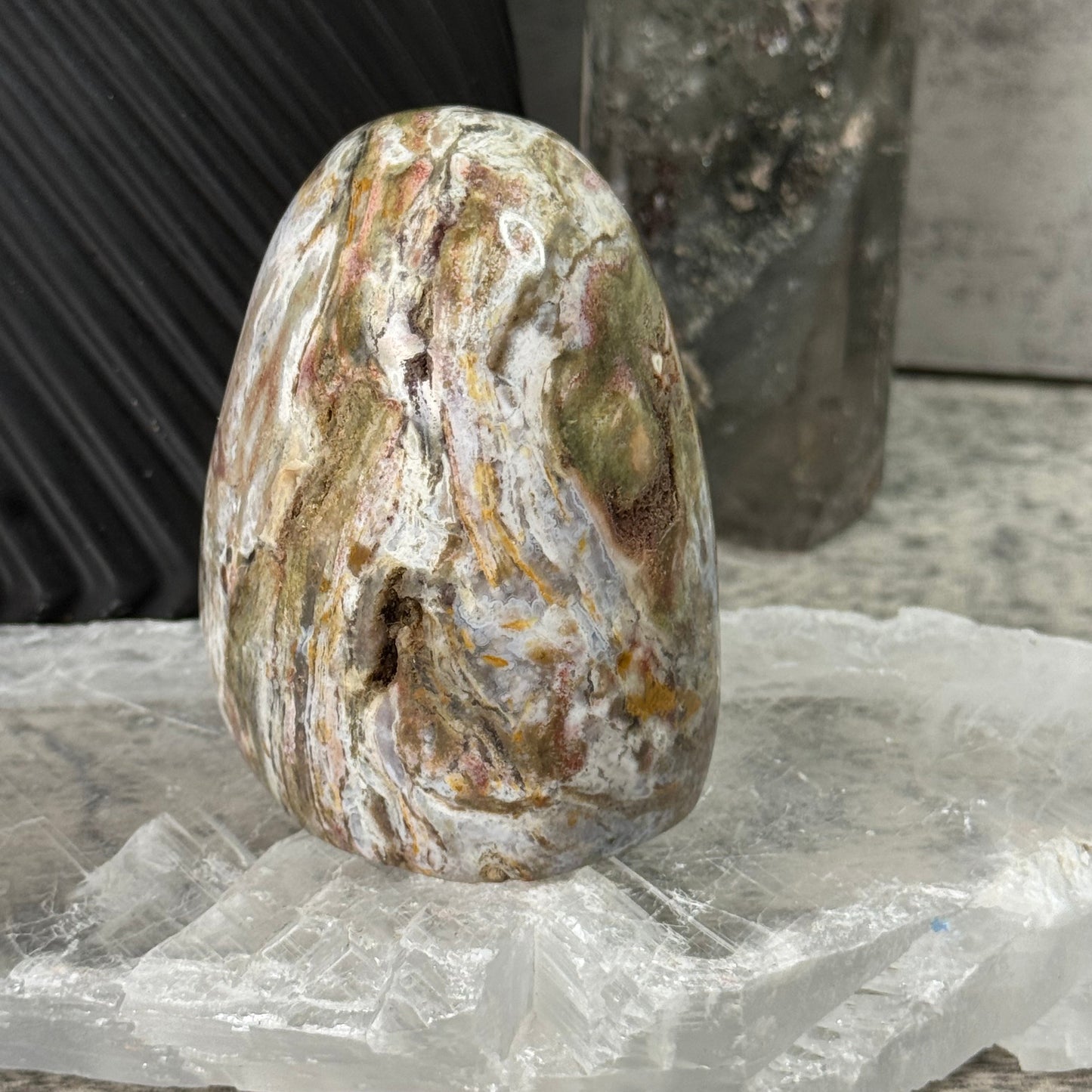Decorative stone with a natural pattern on a blurred background