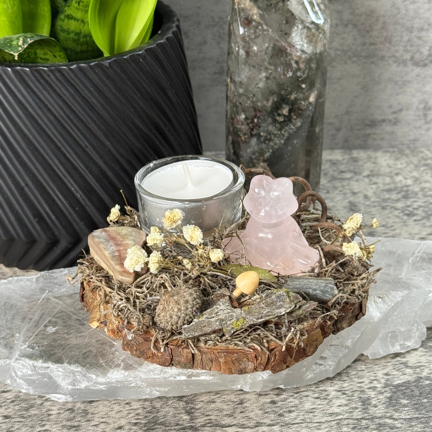 Rose Quartz Meditating Frog