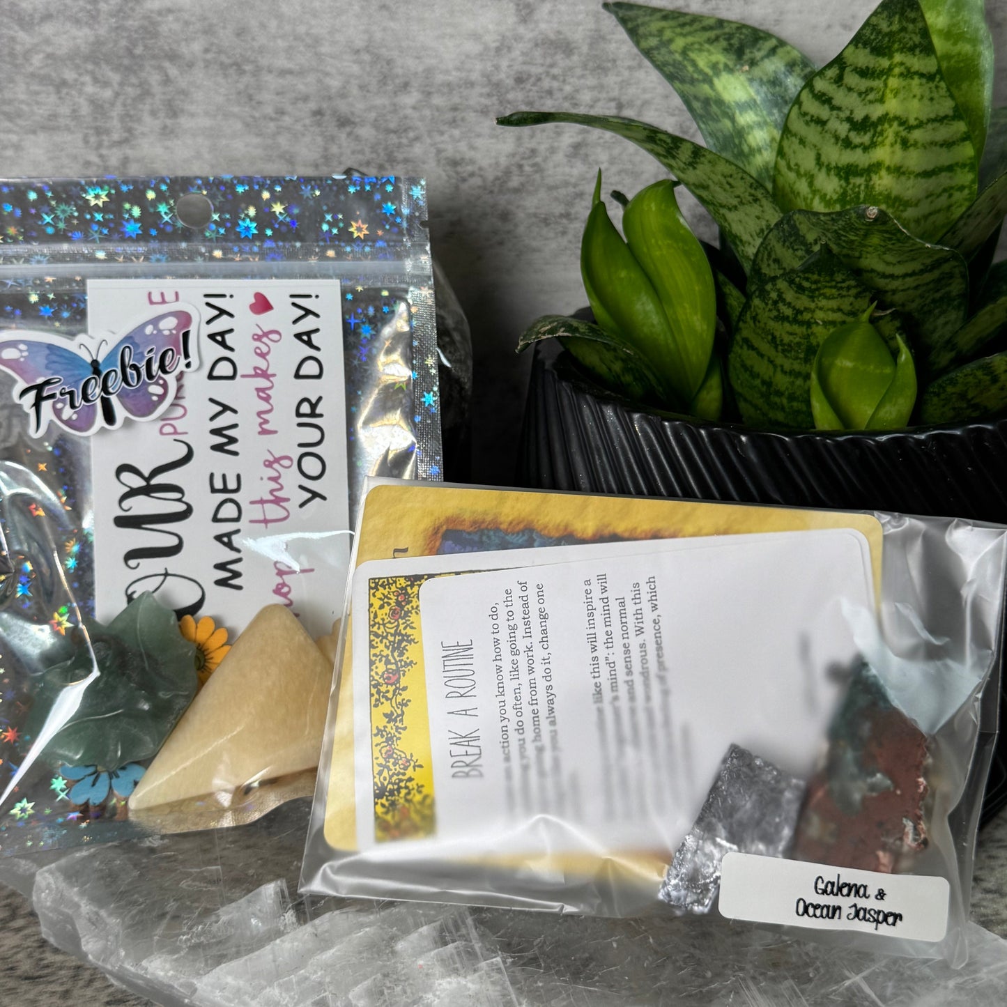 Packaged product with decorative elements on a textured surface