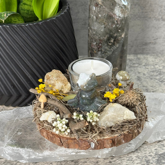 Moss Agate Meditating Frog